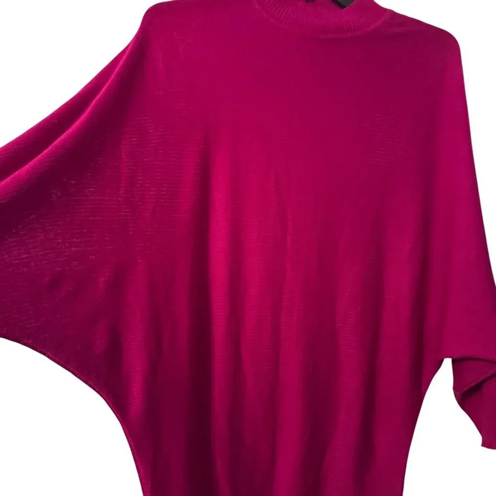 Magenta Mock Neck Batwing Sleeve Knit Dress By Before You Size S 100% Acrylic dr - Picture 7 of 12